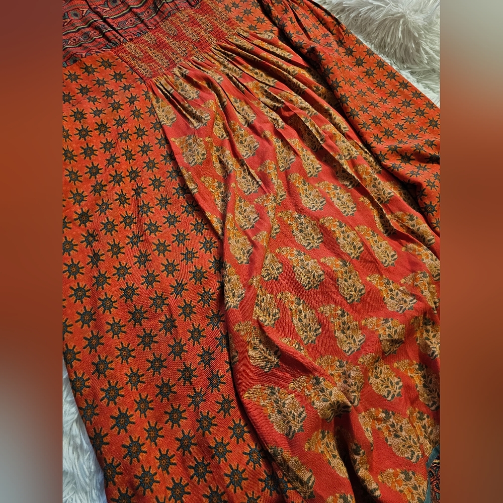 Soft Surroundings Red Paisley Midi Dress with Blue Trim - Picture 5 of 9